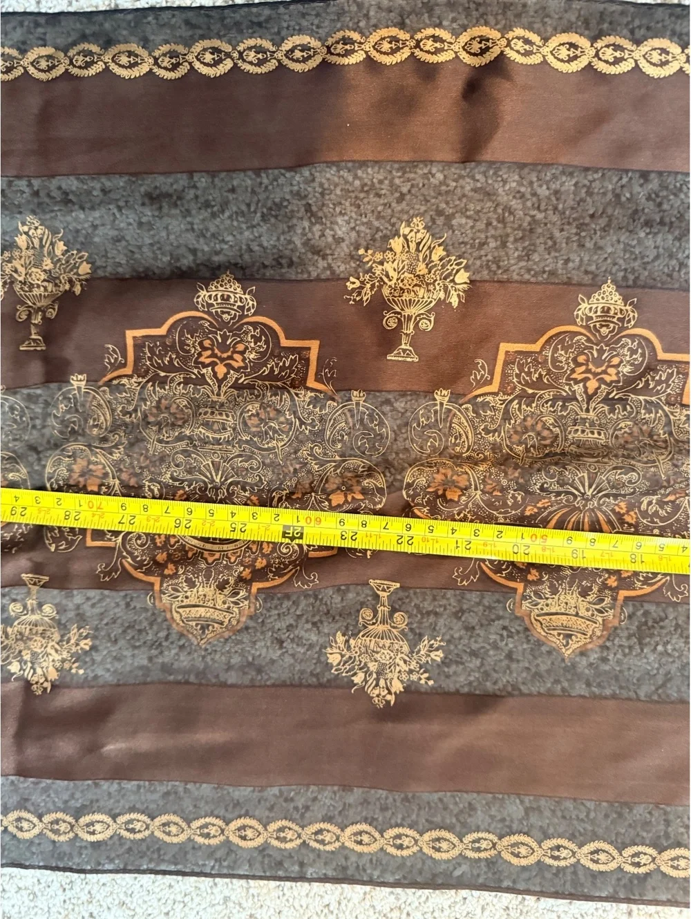 Ellen Tracy SILK Brown and Gold Patterned Sheer Scarf